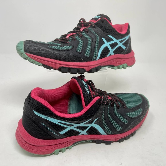 ASICS Gel Fuji Attack 5 Women's 7 1/2 Black Pink Green Sneakers 572:J.3.1 - Picture 2 of 13